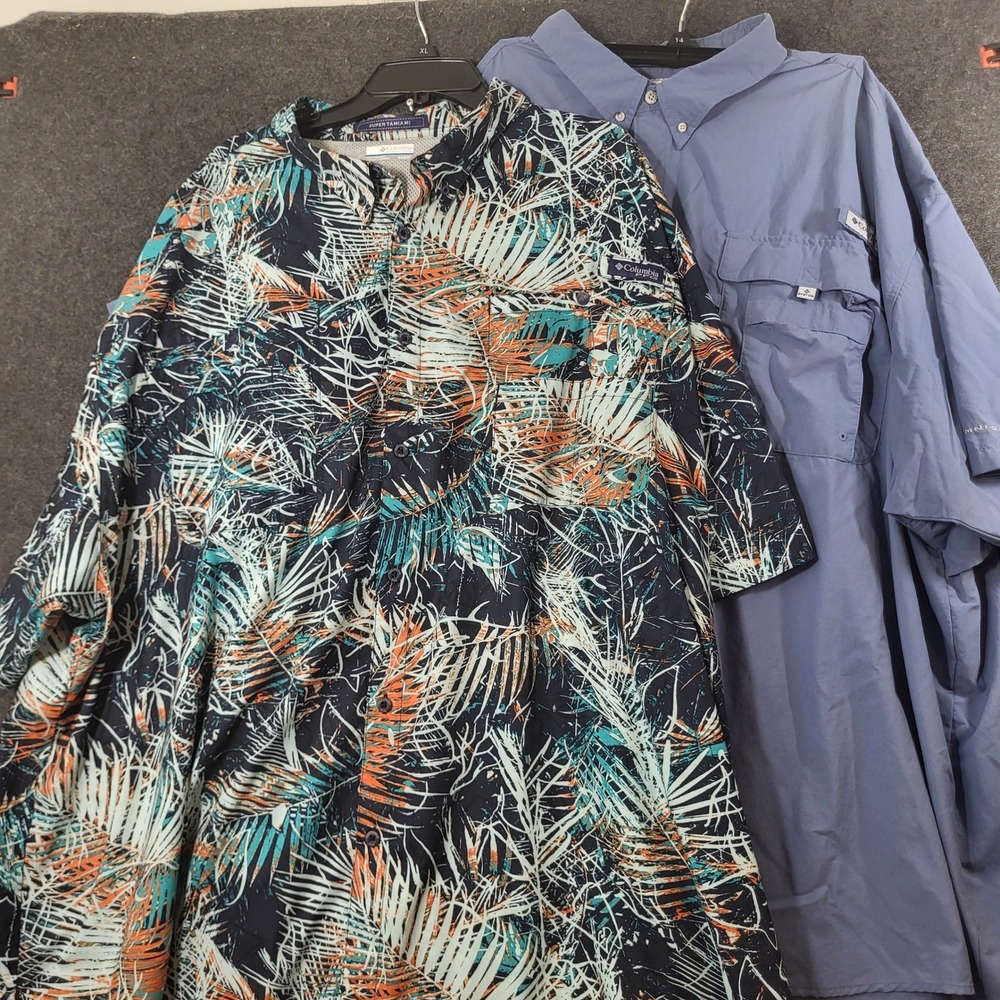 Columbia PFG Shirt Lot of 2 Short Sleeve Fishinf Mens 5XL Tall Print + Blue